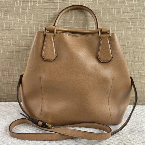 Michael Kors Greenwich Large Saffiano Leather Grab Bag Satchel Crossbody Tan - Picture 6 of 15